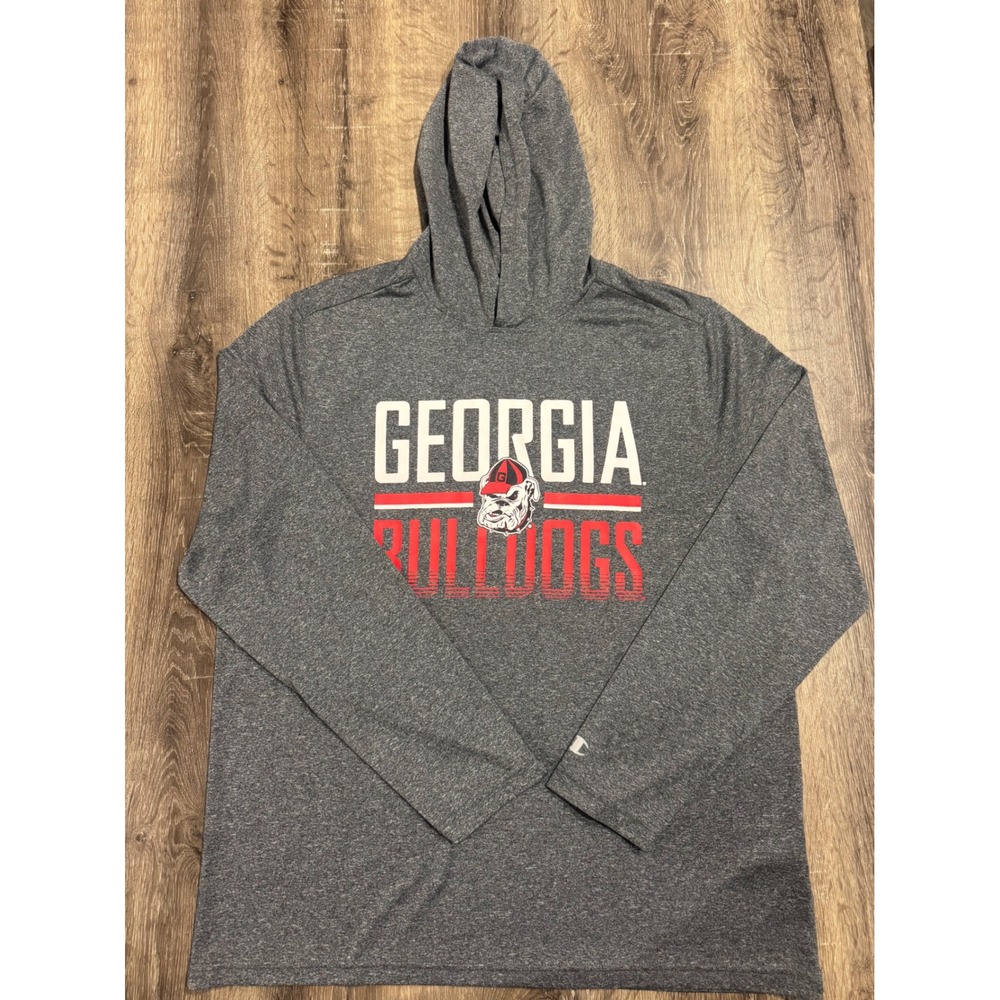Champion Georgia Bulldogs Mens XL Gray Long Sleeve Hooded T-Shirt NCAA UGA